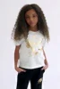 Girl's white t-shirt with gold stars on it and a Pineapple logo, perfect for Christmas!